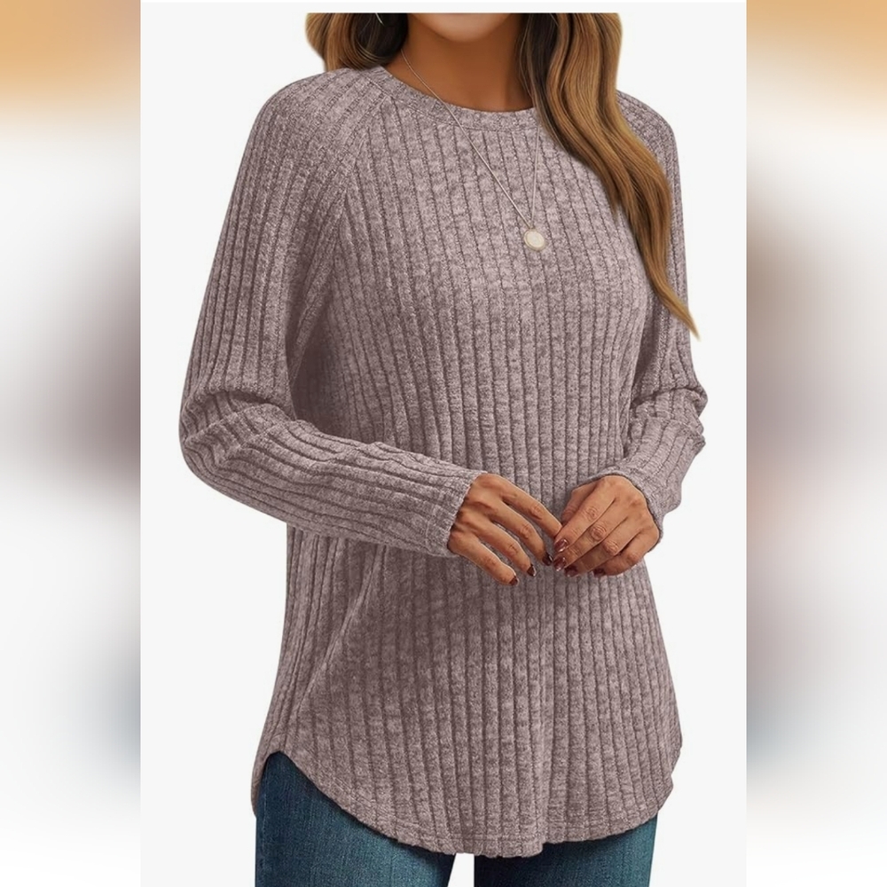 🤎NWT Automet Casual Long Sleeve Tunic Sweater Shirt Top Taupe